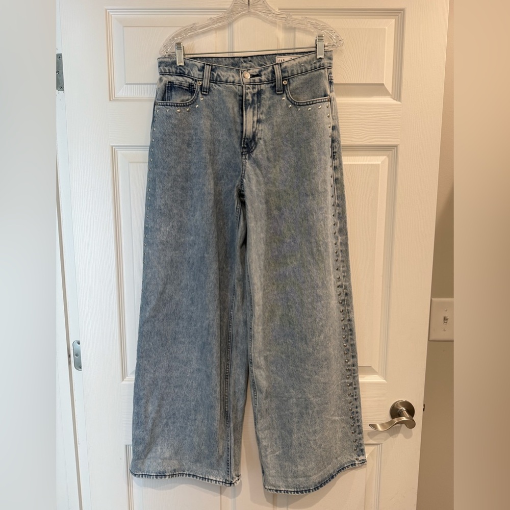 Gap Baggy Wide Leg Mod Rose Light Wash Jeans Women’s 6 28R Silver Button Accents